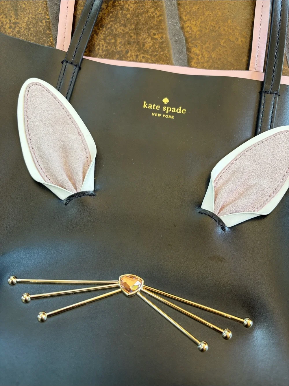 Kate Spade Hop To It Black Leather Bunny Rabbit Tote Bag